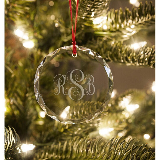 Deep Etched Fancy Crystal Monogrammed Ornament